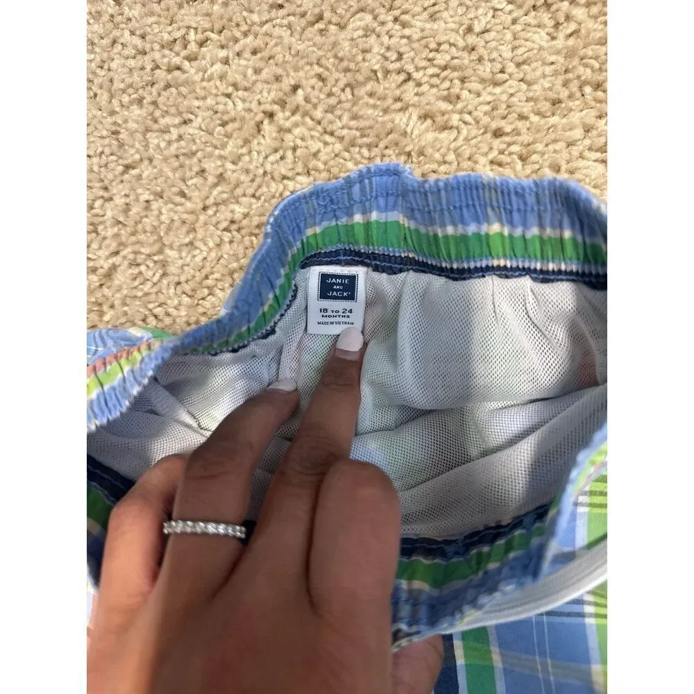 Janie & Jack 18-24mo Gingham Plaid Swim Trunks